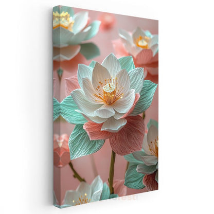 Pastel Nilüfer Çiçeği - Romantik Çok Katmanlı Kanvas Tablo