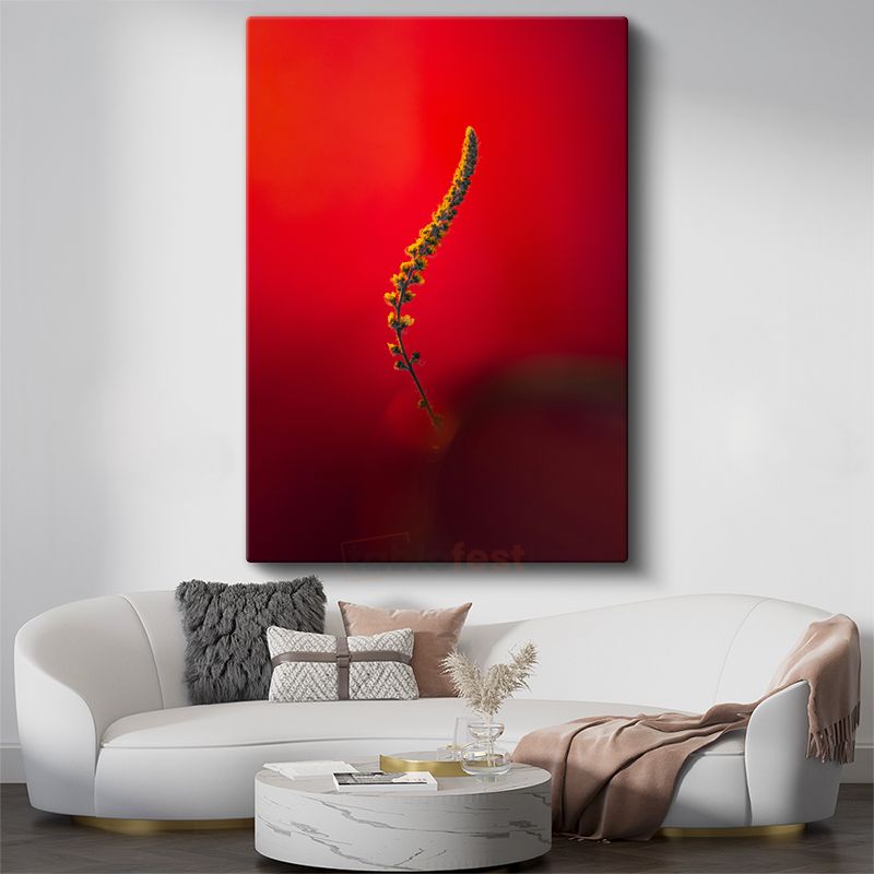 Kırmızı Senfoni - Minimalist Çiçek Dalı Kanvas Tablo