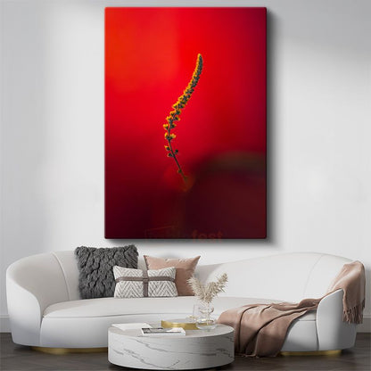 Kırmızı Senfoni - Minimalist Çiçek Dalı Kanvas Tablo