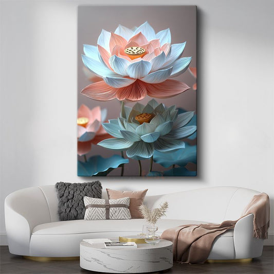 Lotus Çiçeği - Pastel Tonlarda Nilüfer Çiçekleri Kanvas Tablo