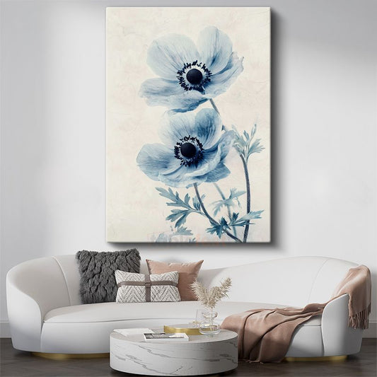 Mavi Anemonlar - Minimalist Çiçek Portresi Kanvas Tablo
