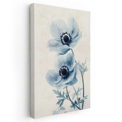 Mavi Anemonlar - Minimalist Çiçek Portresi Kanvas Tablo