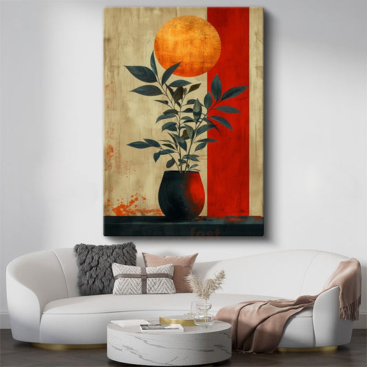 Zen Bitki - Modern Tarzda Saksıda Yapraklar Kanvas Tablo