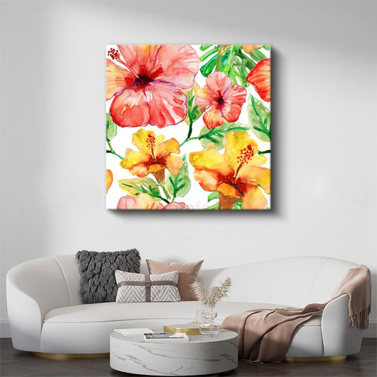 Tropikal Hibiskus - Canlı Renkli Yaz Çiçekleri Kanvas Tablo