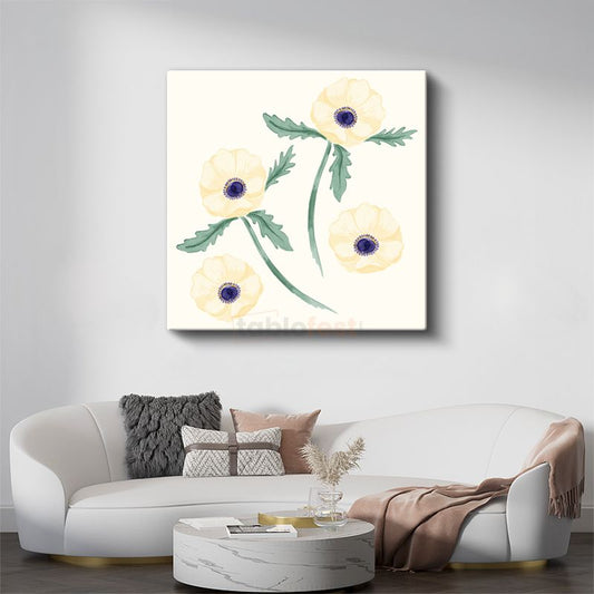 Krem Gelincikler - Minimalist Botanik İllüstrasyon Kanvas Tablo