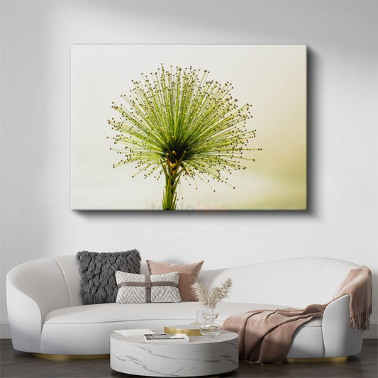 Yeşil Allium - Minimalist Tarzda Çarpıcı Bitki Portresi Kanvas Tablo