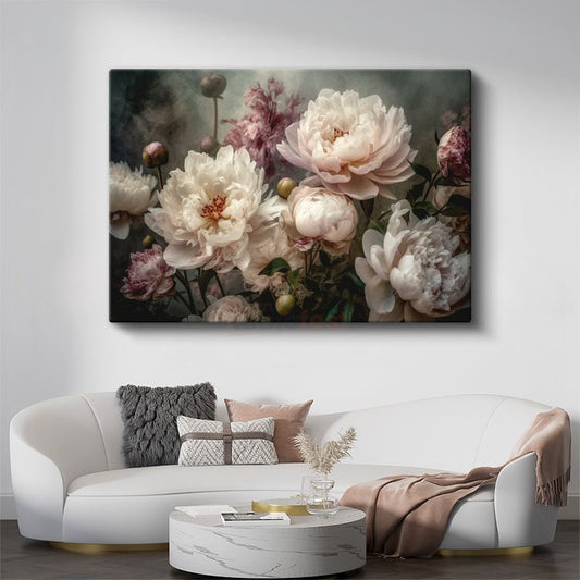 Vintage Şakayıklar - Pastel Tonlarda Romantik Buket Kanvas Tablo