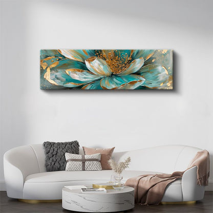 Turkuaz Çiçek - Altın Detaylı Modern Sanat Eseri Kanvas Tablo