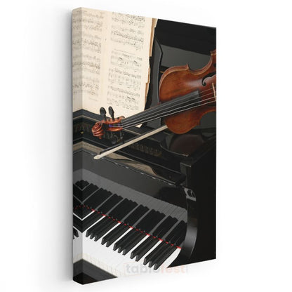 Klasik Müzik Enstrümanları - Piyano ve Keman Uyumu Kanvas Tablo