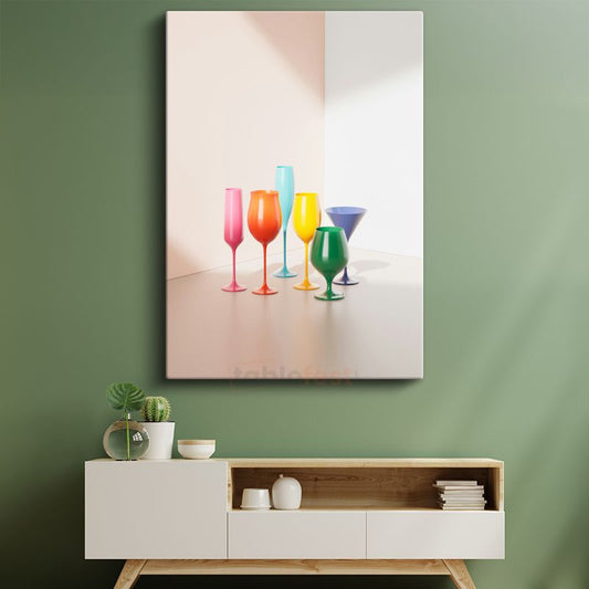 Renkli Bardaklar - Minimalist Kokteyl Koleksiyonu Kanvas Tablo