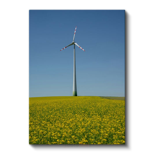 Rüzgar Türbini - Sarı Çiçek Tarlasında Yükselen Enerji Kanvas Tablo