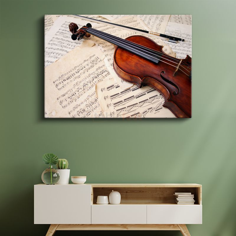 Müzik Notaları ve Keman - Klasik Sanat Eseri Kanvas Tablo