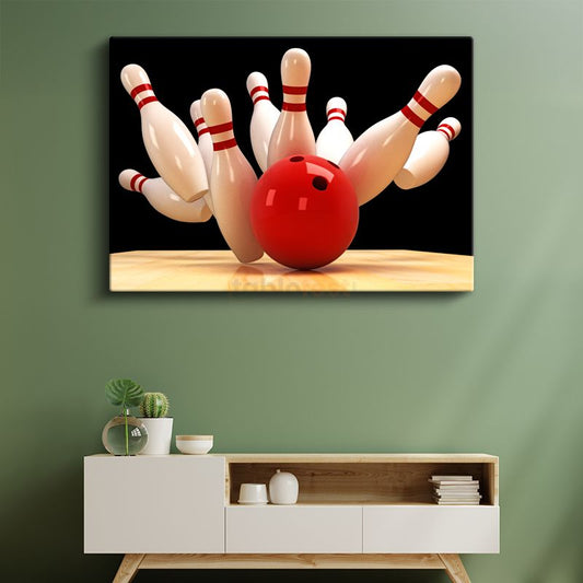 Bowling Vuruşu - Kırmızı Top Aksiyon Kanvas Tablo