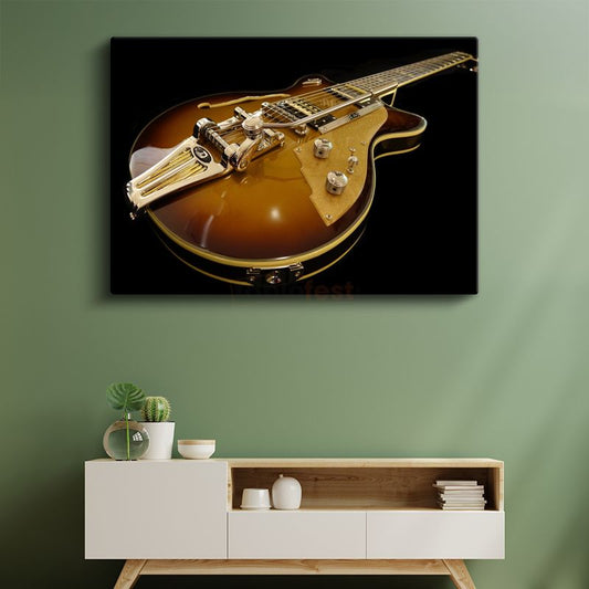 Vintage Gitar - Amber Tonlarında Müzik Kanvas Tablo