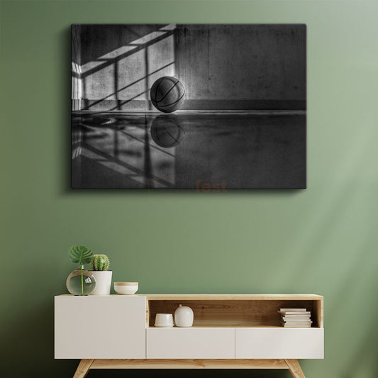 Minimalist Basketbol - Siyah Beyaz Yansıma Kanvas Tablo