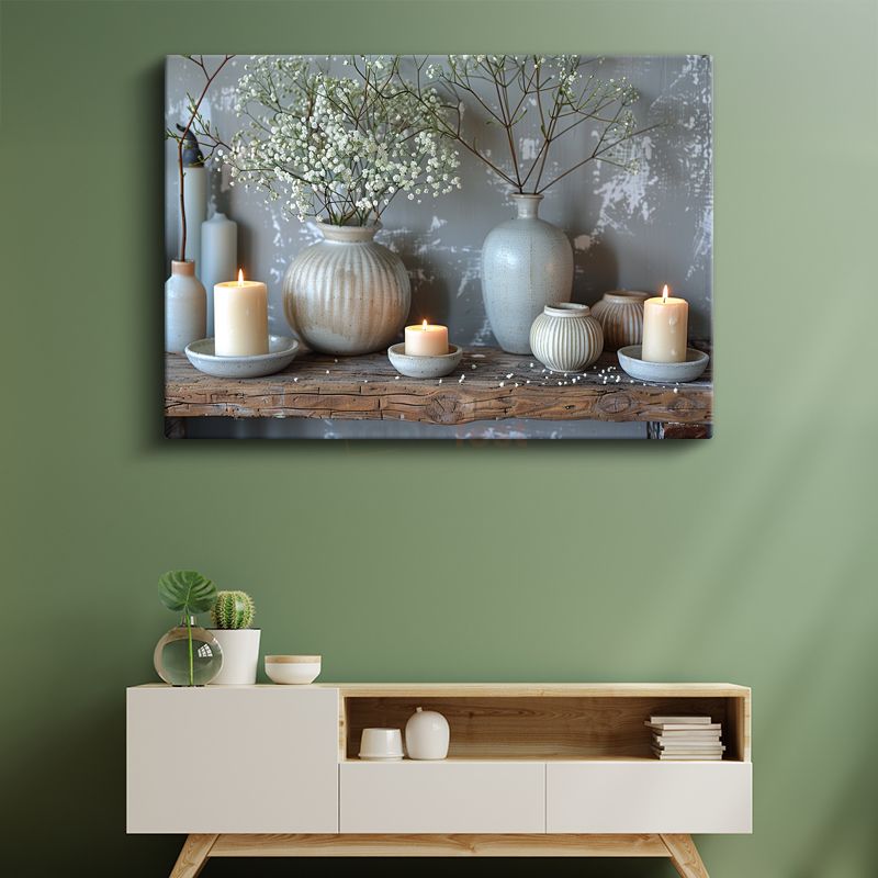 Beyaz Vazolar - Minimalist Çiçek Düzenlemesi Kanvas Tablo