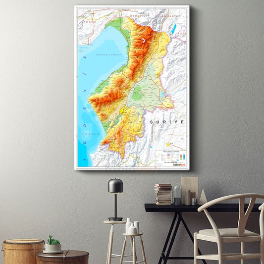 Hatay - Fiziki Haritası Kanvas Tablo