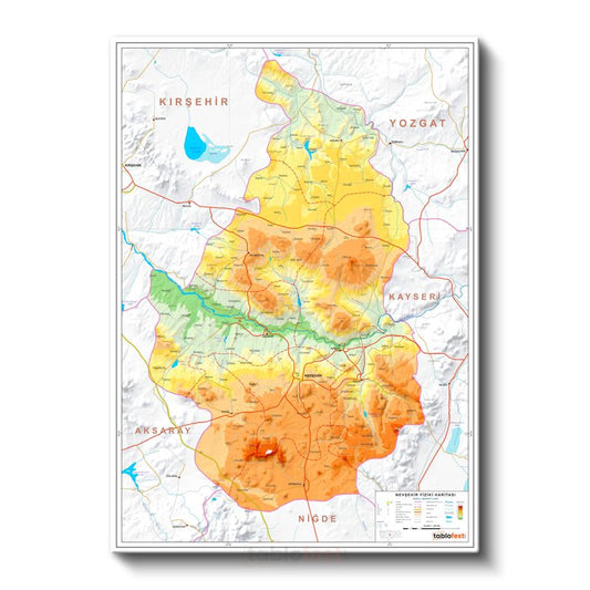Nevşehir - Fiziki Haritası Kanvas Tablo