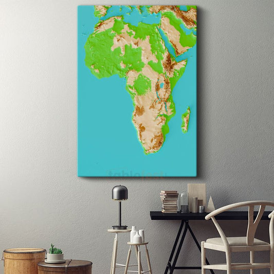 Afrika - Fiziki Haritası Kanvas Tablo