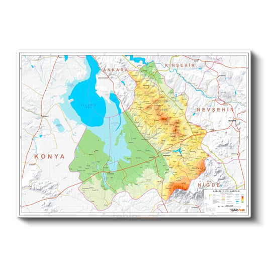 Aksaray - Fiziki Haritası Kanvas Tablo
