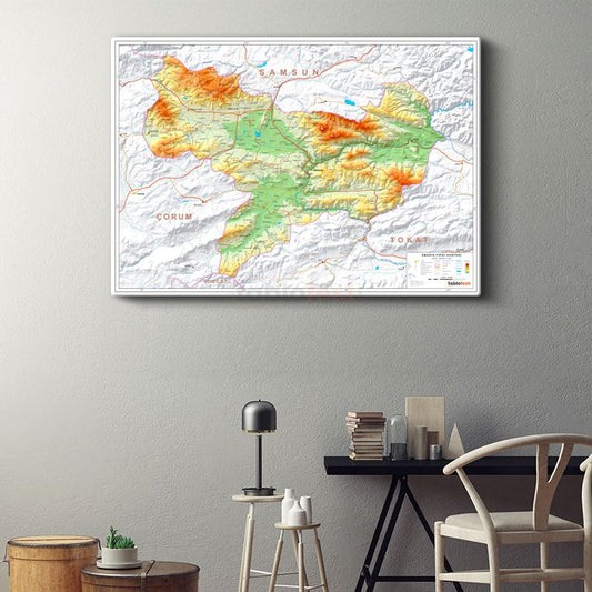 Amasya - Fiziki Haritası Kanvas Tablo