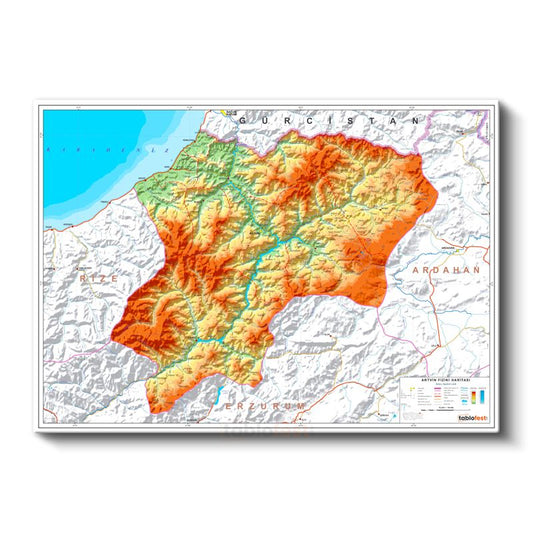 Aksaray - Fiziki Haritası Kanvas Tablo
