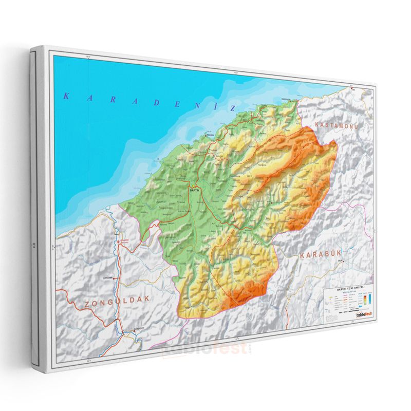 Bartın - Fiziki Haritası Kanvas Tablo