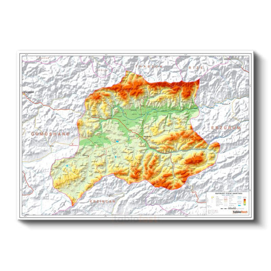 Bayburt - Fiziki Haritası Kanvas Tablo