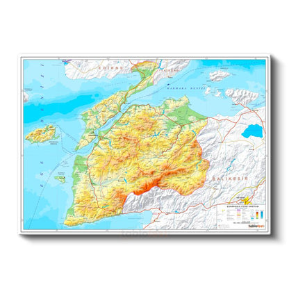 Çanakkale - Fiziki Haritası Kanvas Tablo