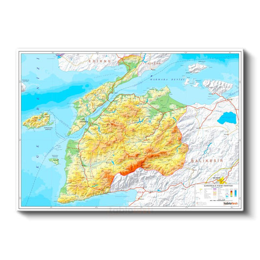 Çanakkale - Fiziki Haritası Kanvas Tablo