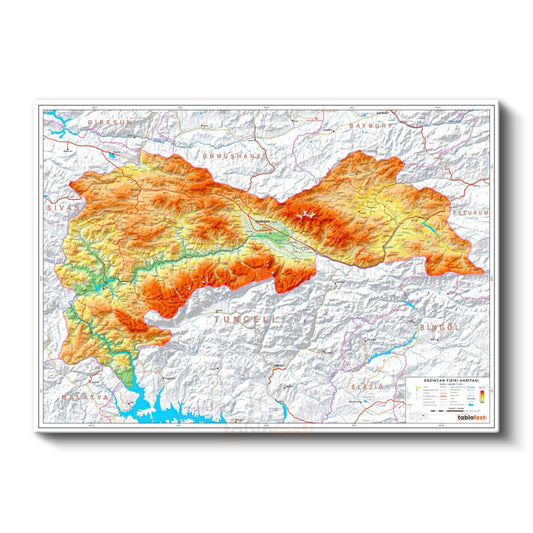 Erzincan - Fiziki Haritası Kanvas Tablo