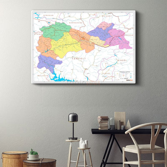 Erzincan - İl Haritası Kanvas Tablo