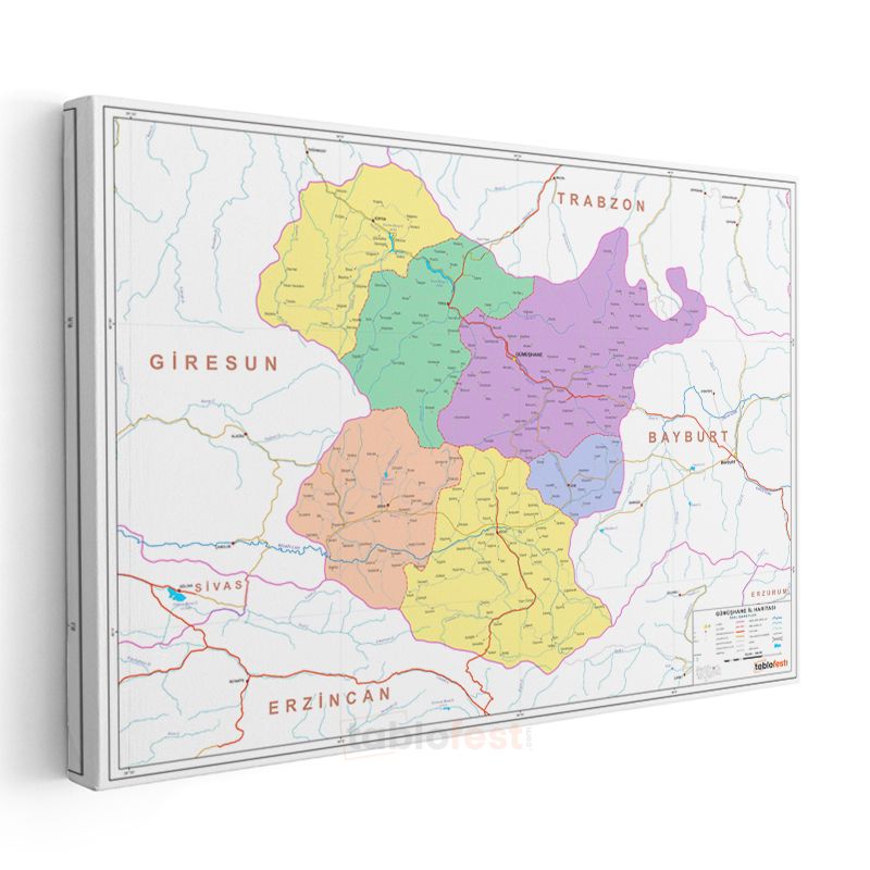 Gümüşhane - İl Haritası Kanvas Tablo