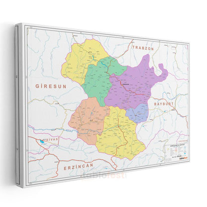 Gümüşhane - İl Haritası Kanvas Tablo