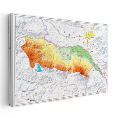 Iğdır - Fiziki Haritası Kanvas Tablo