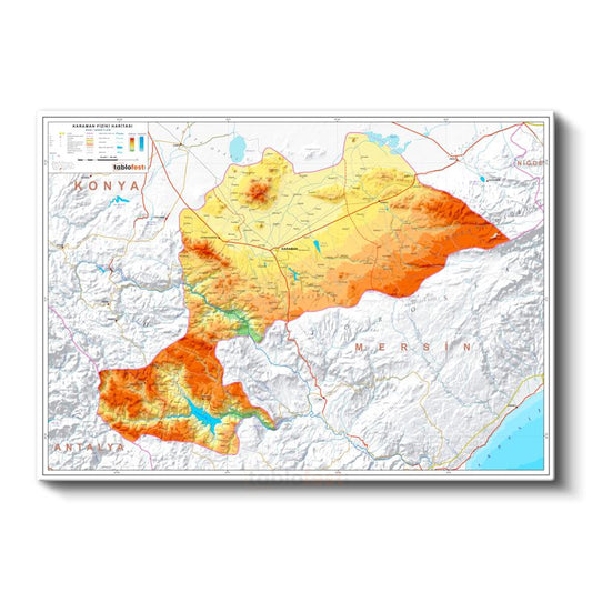 Karaman - Fiziki Haritası Kanvas Tablo