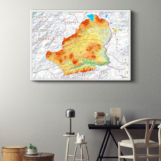 Kars - Fiziki Haritası Kanvas Tablo