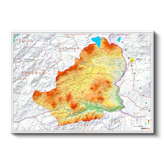 Kars - Fiziki Haritası Kanvas Tablo