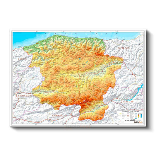 Kastamonu - Fiziki Haritası Kanvas Tablo