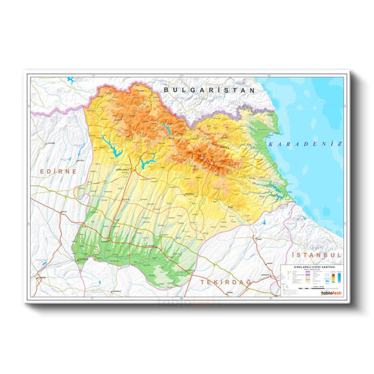 Kırklareli - Fiziki Haritası Kanvas Tablo