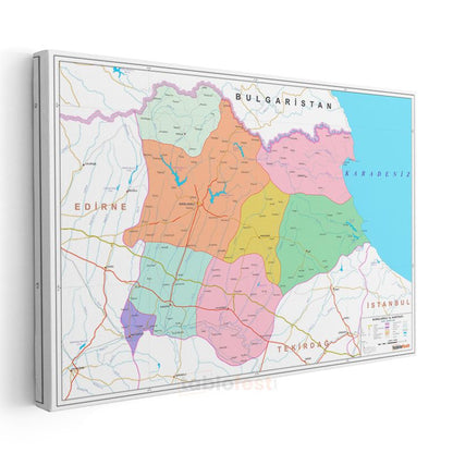 Kırklareli - İl Haritası Kanvas Tablo