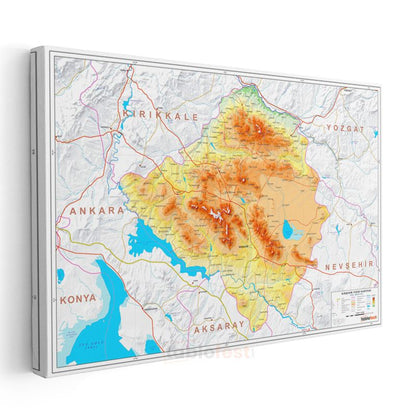 Kırşehir - Fiziki Haritası Kanvas Tablo