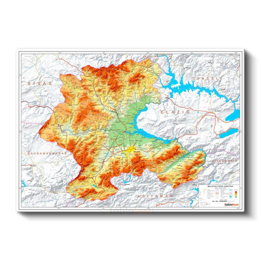 Malatya - Fiziki Haritası Kanvas Tablo