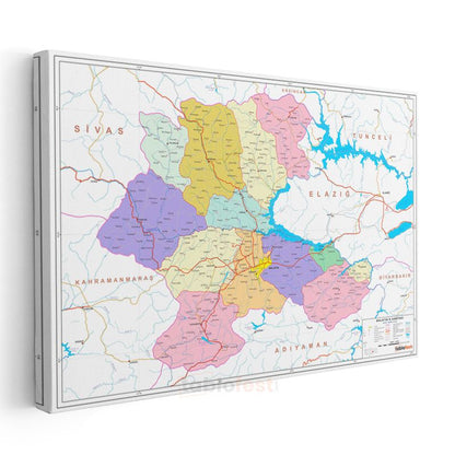 Malatya - İl Haritası Kanvas Tablo