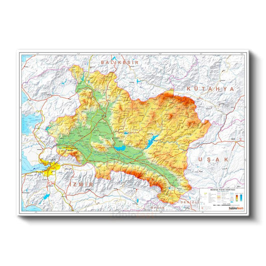 Manisa - Fiziki Haritası Kanvas Tablo