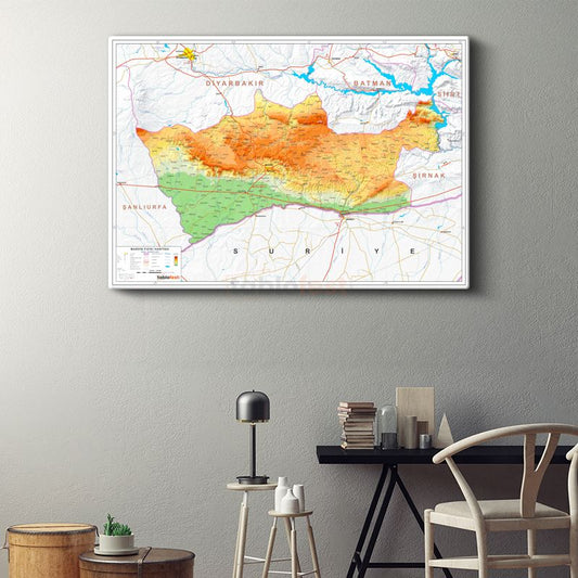 Mardin - Fiziki Haritası Kanvas Tablo