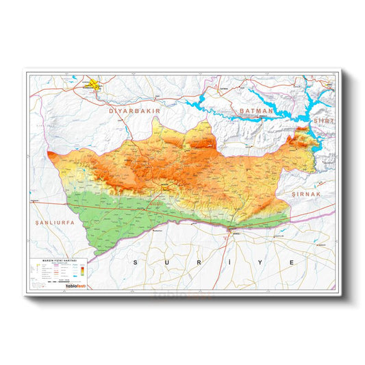 Mardin - Fiziki Haritası Kanvas Tablo