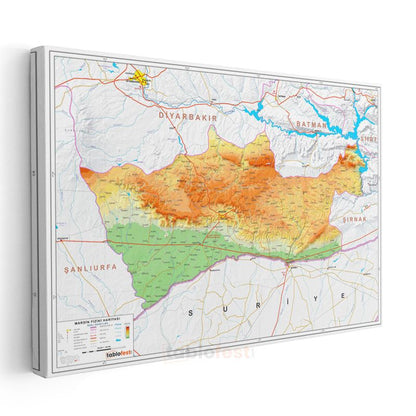 Mardin - Fiziki Haritası Kanvas Tablo