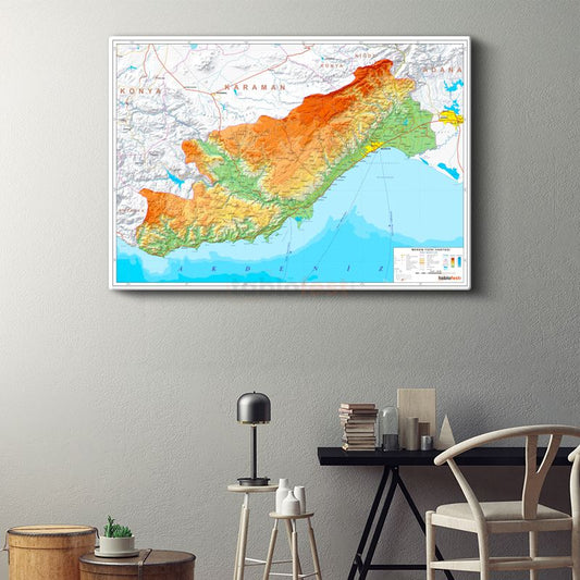 Mersin - Fiziki Haritası Kanvas Tablo