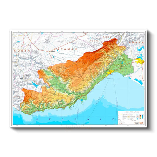 Mersin - Fiziki Haritası Kanvas Tablo